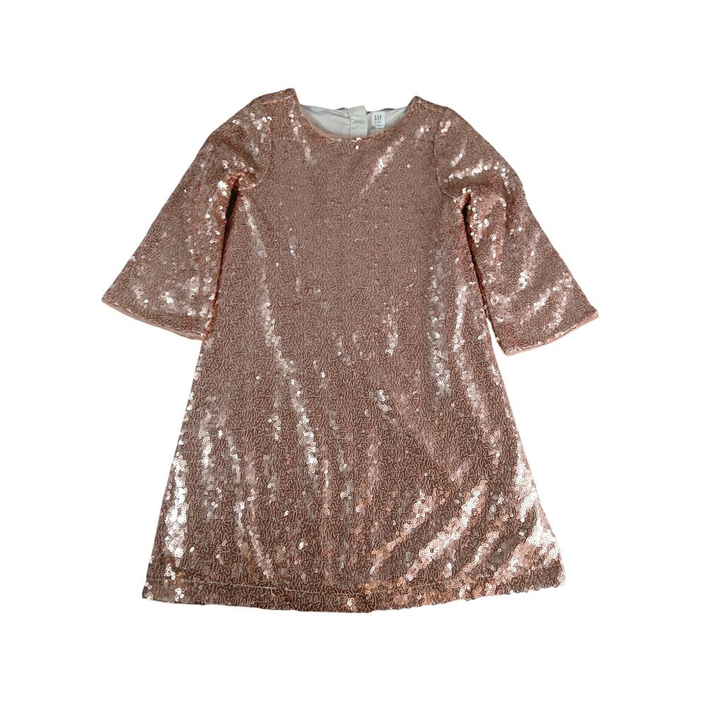 Gap Sequin Dress Girls XL Rose Gold Knee Length Mod Fancy Christmas Sparkle
